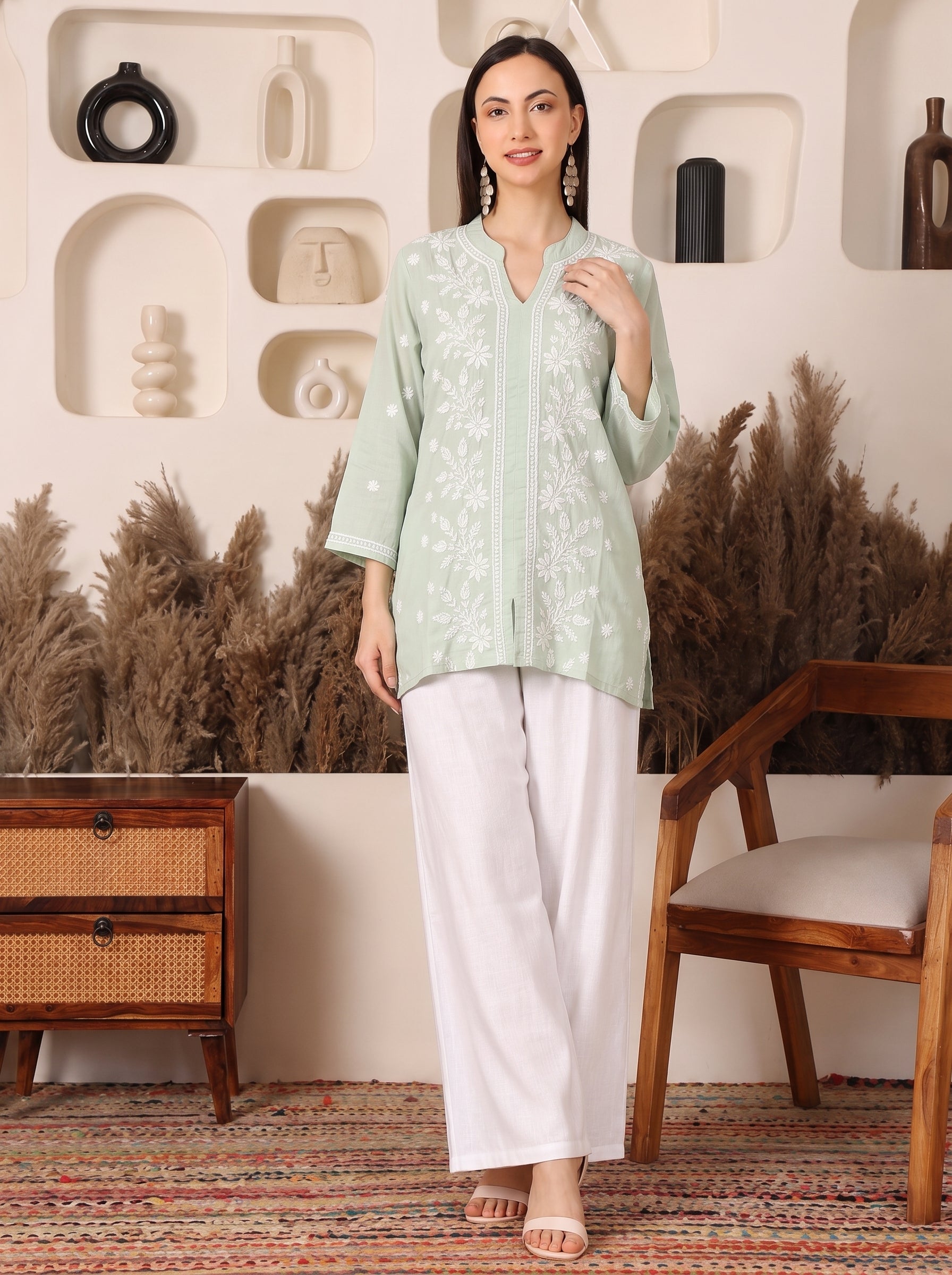 Nayra Mandarin Mint Green Top